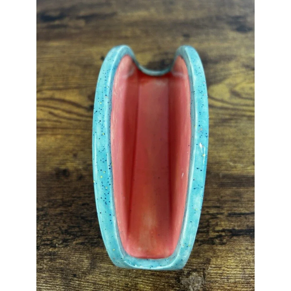 Vintage Ceramic Napkin Holder Coral Teal Speckled Retro Kitchen Decor Stand MCM